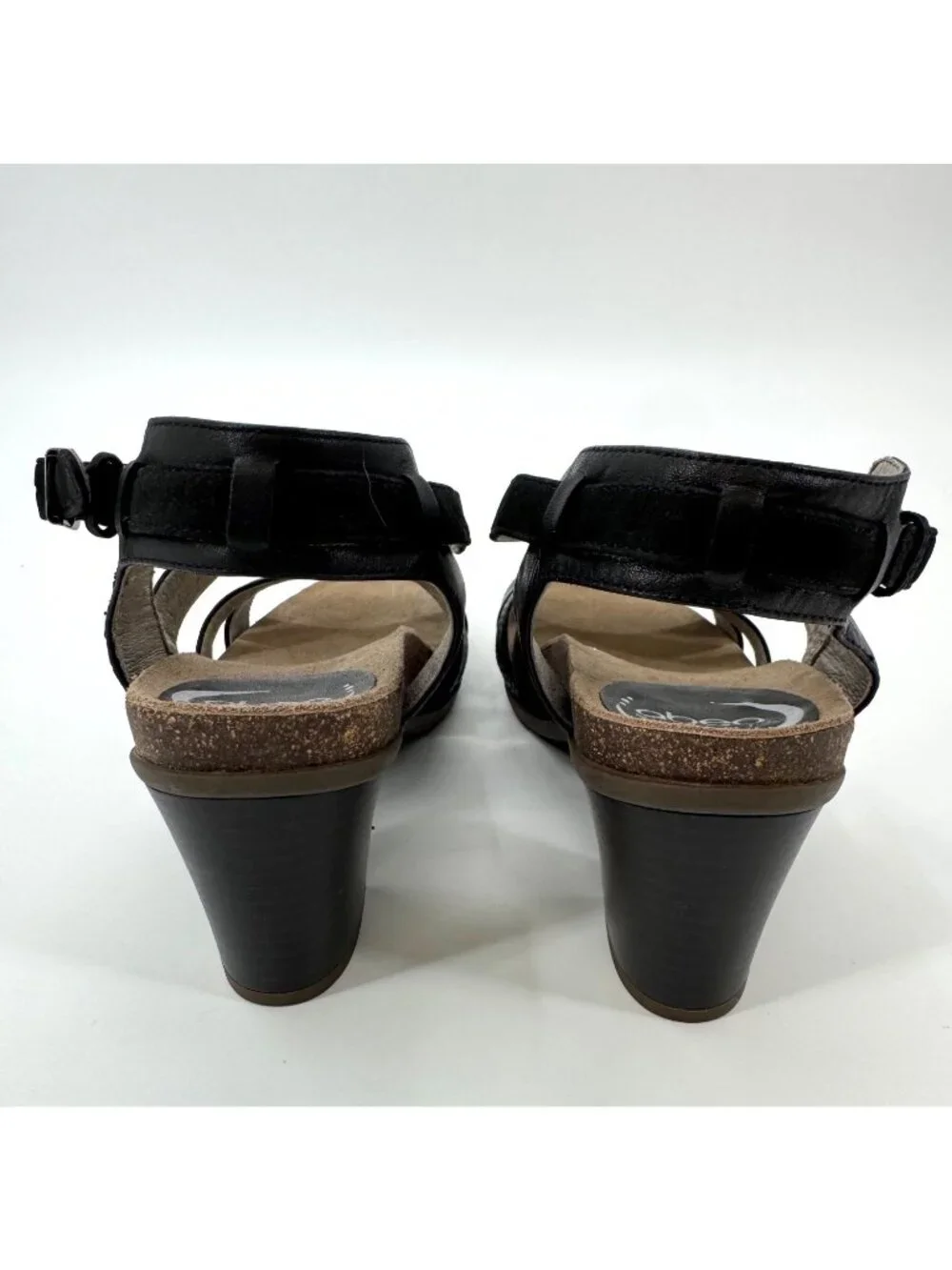Abeo Bianca Black Leather Strappy Sandals With Block Heel & Bio System Comfort